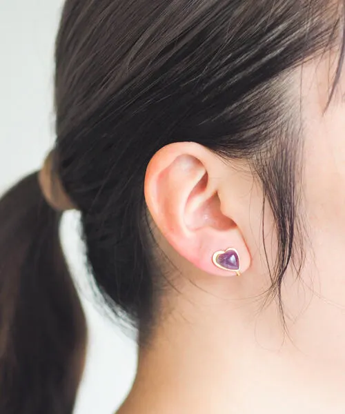 Encachette ハートピアス アメジスト ■サイズ:1.6cm ■天然石:約1.5×0.9cm