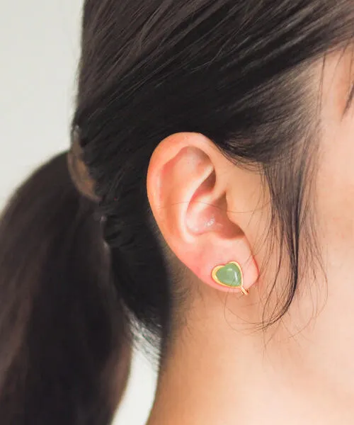 Encachette ハートピアス グリーンアベンチュリン ■サイズ:1.6cm ■天然石:約1.5×0.9cm